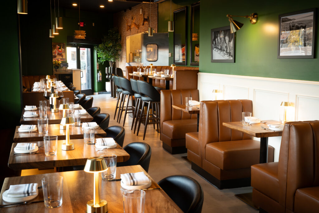 Booth seating in the Prose dining room