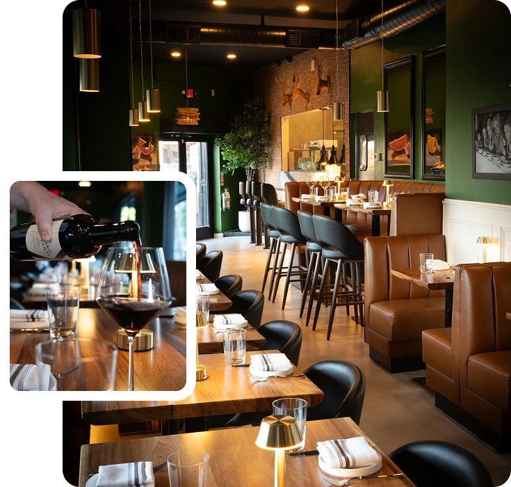 Bar seating and dining room at Prose Kitchen & Bar in Woodland Hills