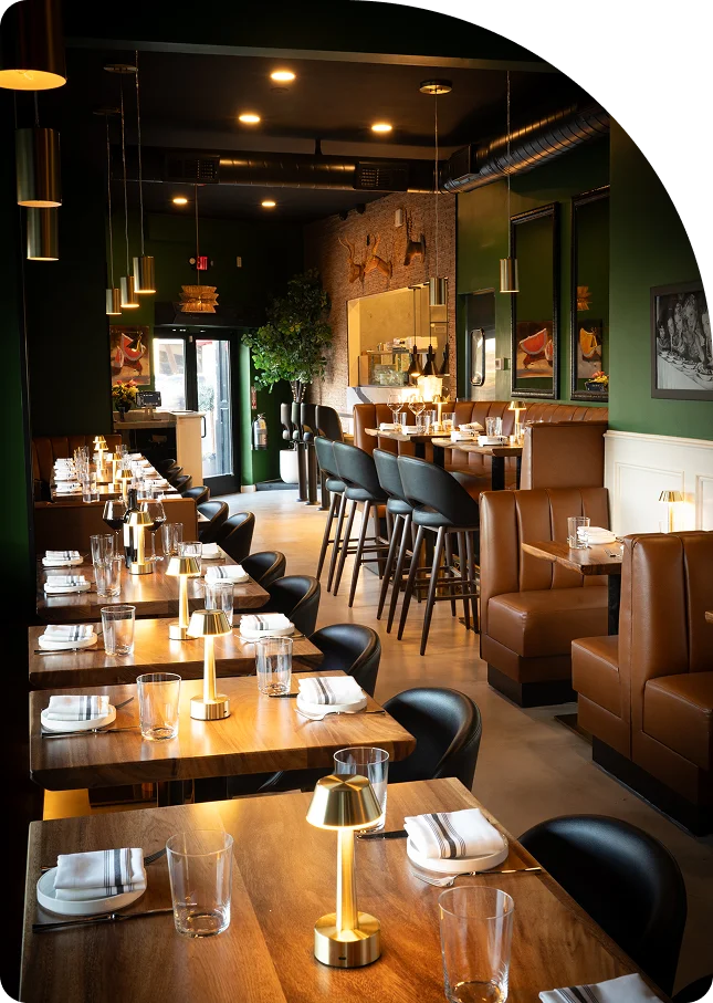 Tables with lamps in the Prose Kitchen & Bar dining room