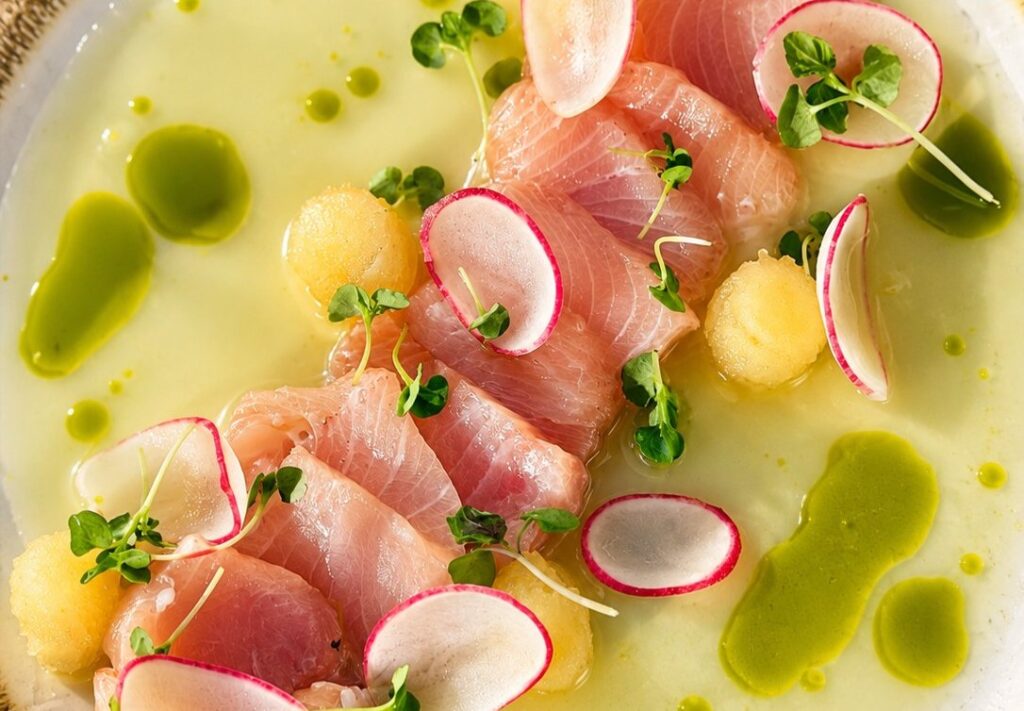 Hamachi crudo with green apple and yuzu